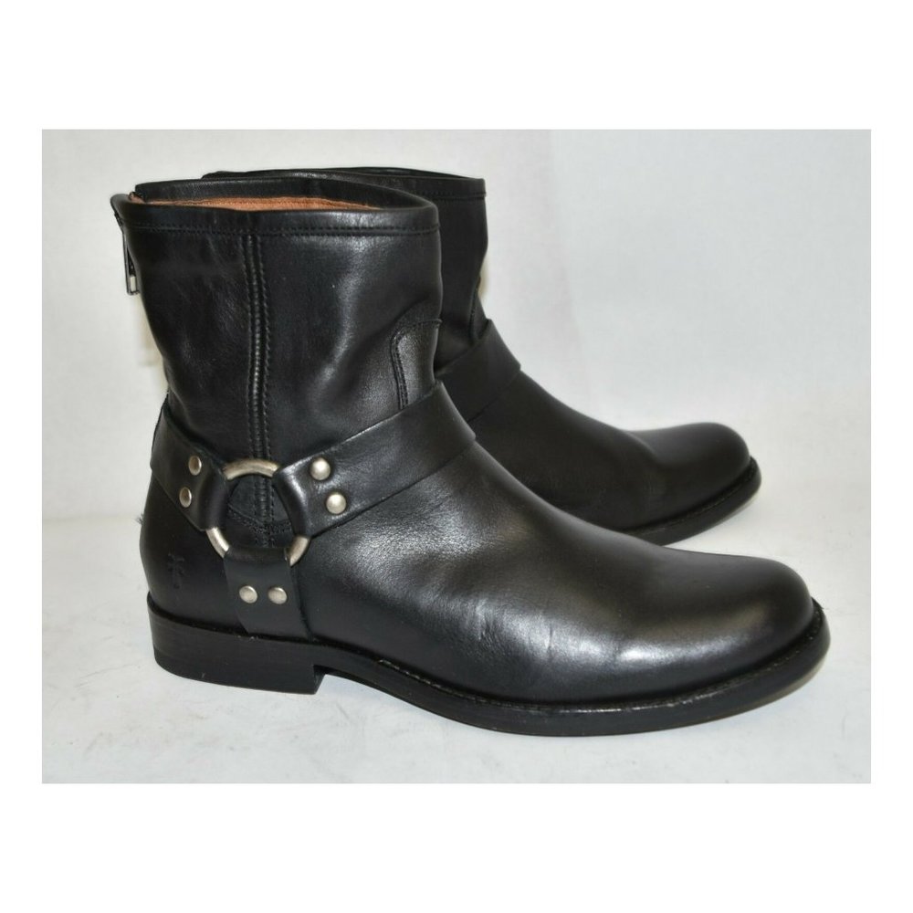COPY - FRYE 'Phillip' Harness Boot MOTO BIKER RING CHIC BLACK LEATHER 6.5 (K11)